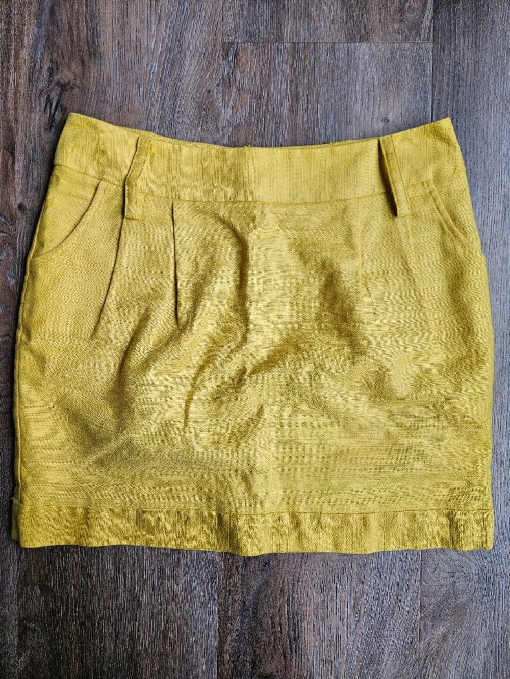 Yellow linen cotton vintage Forever 21 mini skirt pockets pleated women's size M